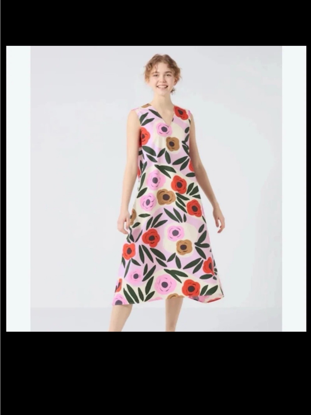 NWT UNIQLO x Marimekko V-Neck Flared Midi Dress Cotton pockets Size Large